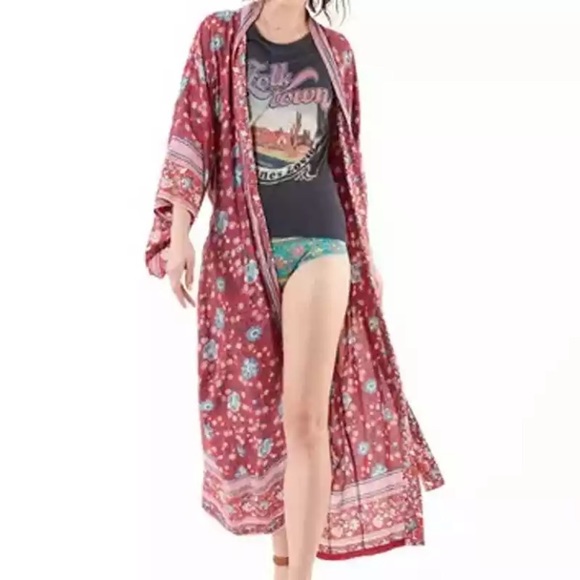 SOLD OUT Red Floral Boho Gypsy Kimono Duster Robe - Picture 3 of 8